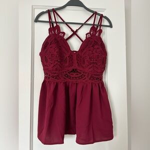 Burgundy Lace Tank Top